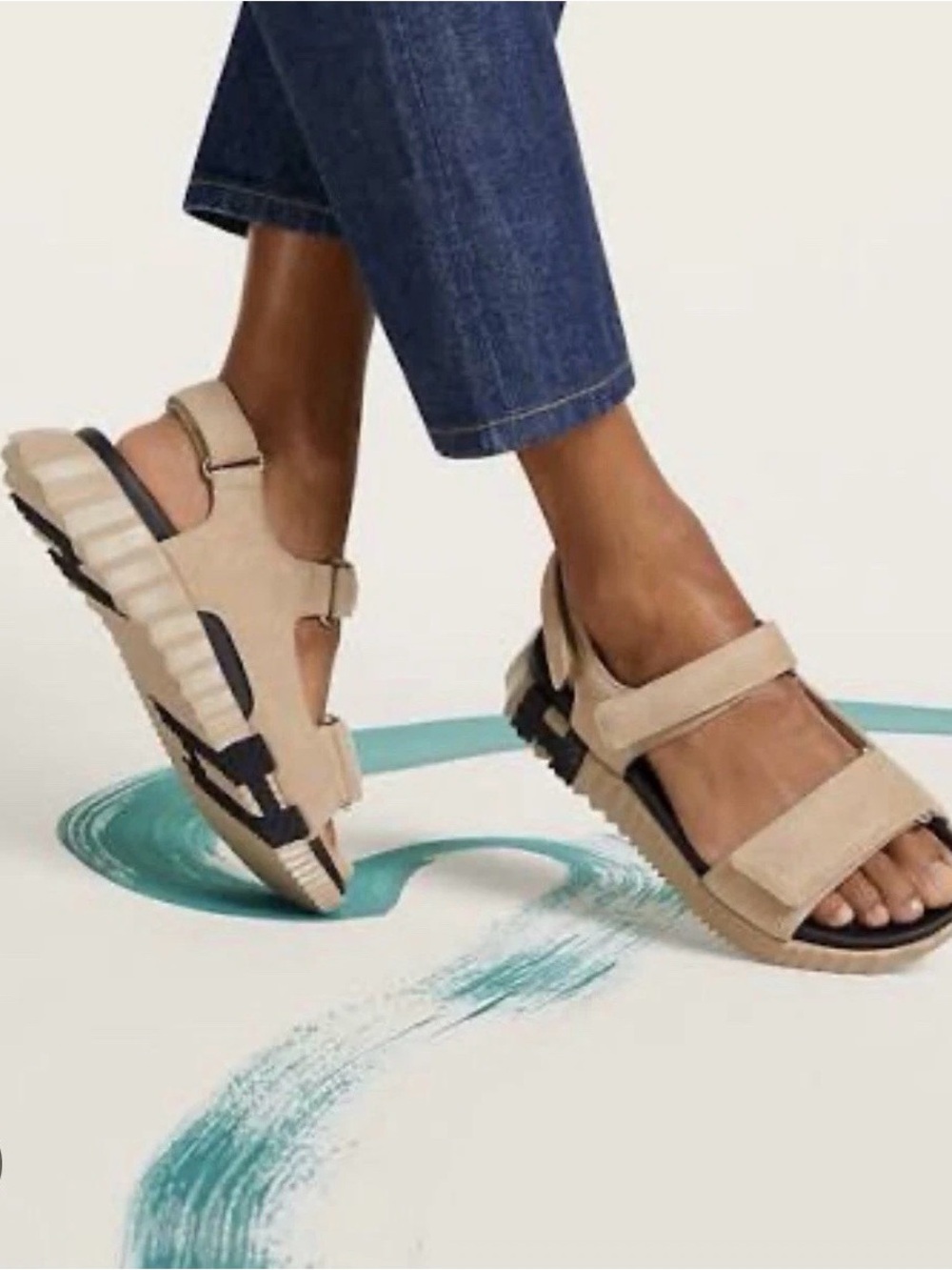 Hermes Beige and Black Sporty Strappy Sandals for Women
